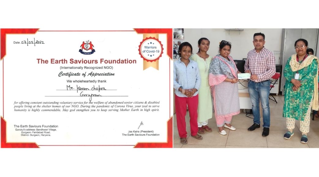 ₹1 Lakh contribution to Earth Saviours Foundation for a covered veranda